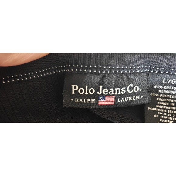 Polo‎ Jeans Co Ralph Lauren Womens Black Ribbed V Neck 3/4 Sleeve Top L G - Picture 4 of 10